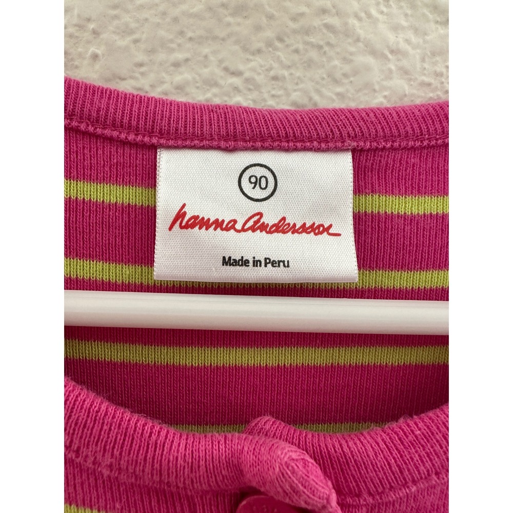 Hanna Andersson Pink Lime Striped 100% Cotton Long Sleeve Dress 90 / Toddler 2T - Picture 2 of 7